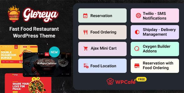 Gloreya – Food Ordering & Delivery Restaurant WordPress Theme